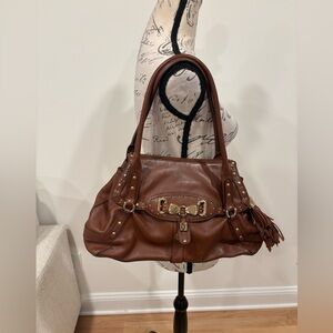 Cole Haan Village F05 satchel handbag in brown leather with gold hardware